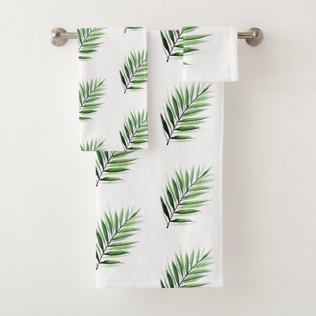 Watercolor Palm Pattern Bath Towel Set (Insitu)