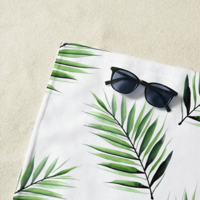  Watercolor Palm Pattern  Beach Towel (In Situ)