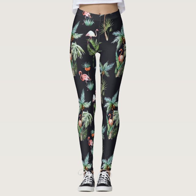 Watercolor Palm Pattern Leggings (Front)