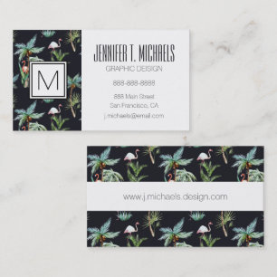 Watercolor Palm Pattern   Monogram Business Card