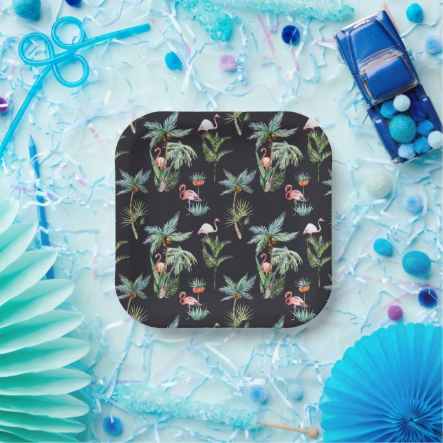 Watercolor Palm Pattern Paper Plate (Party)