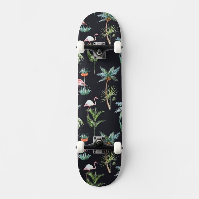 Watercolor Palm Pattern Skateboard (Front)