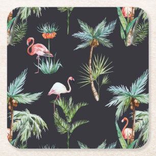 Watercolor Palm Pattern Square Paper Coaster