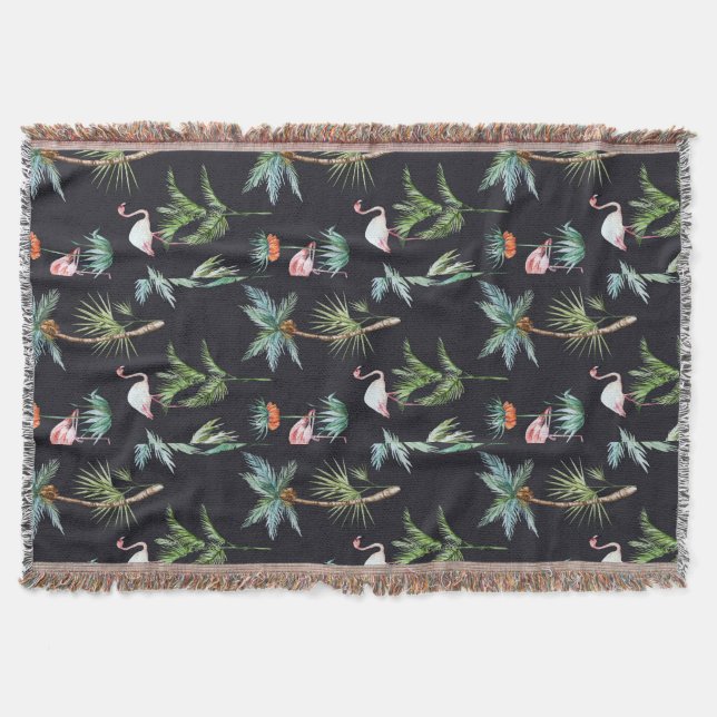 Watercolor Palm Pattern Throw Blanket (Front)