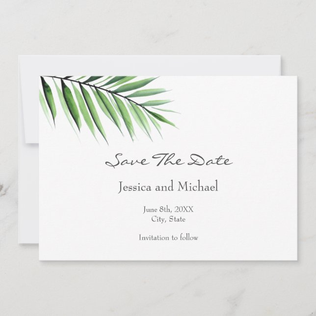 Watercolor Palm  Save The Date (Front)