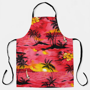 Watercolor palm silhouette and beach pattern apron