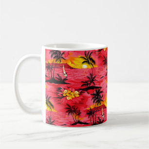 Watercolor palm silhouette and beach pattern coffee mug