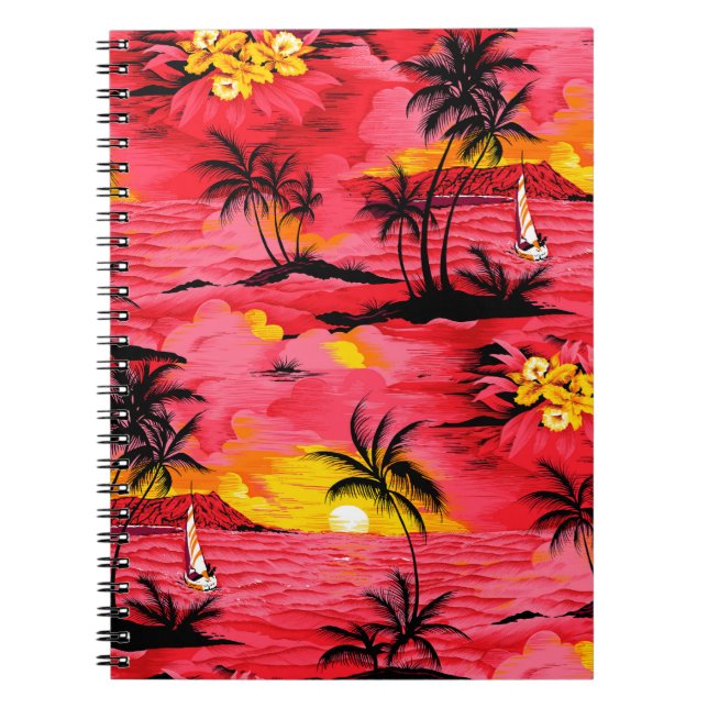 Watercolor palm silhouette and beach pattern notebook (Front)