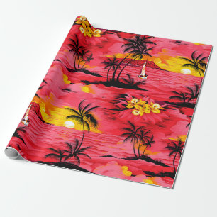 Watercolor palm silhouette and beach pattern wrapping paper