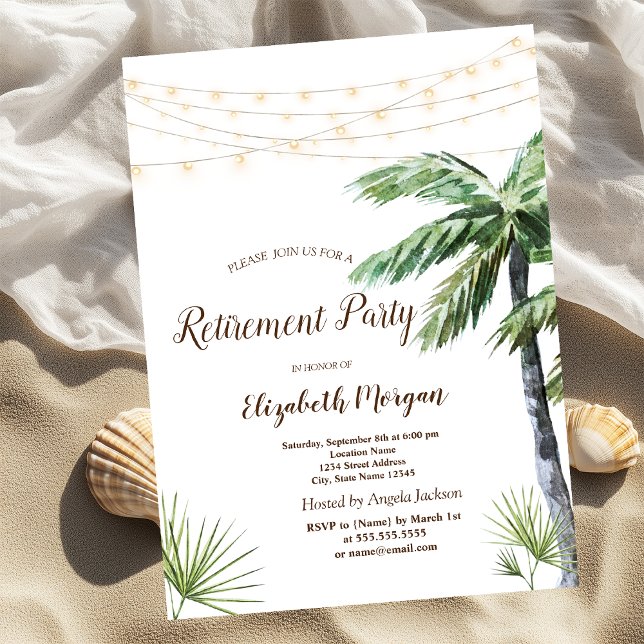 Watercolor Palm String Lights Retirement Party  Invitation (Creator Uploaded)