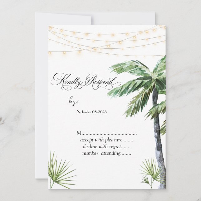 Watercolor Palm String Lights RSVP  Invitation (Front)