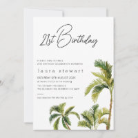 Watercolor Palm Tree 21st Birthday Invitation