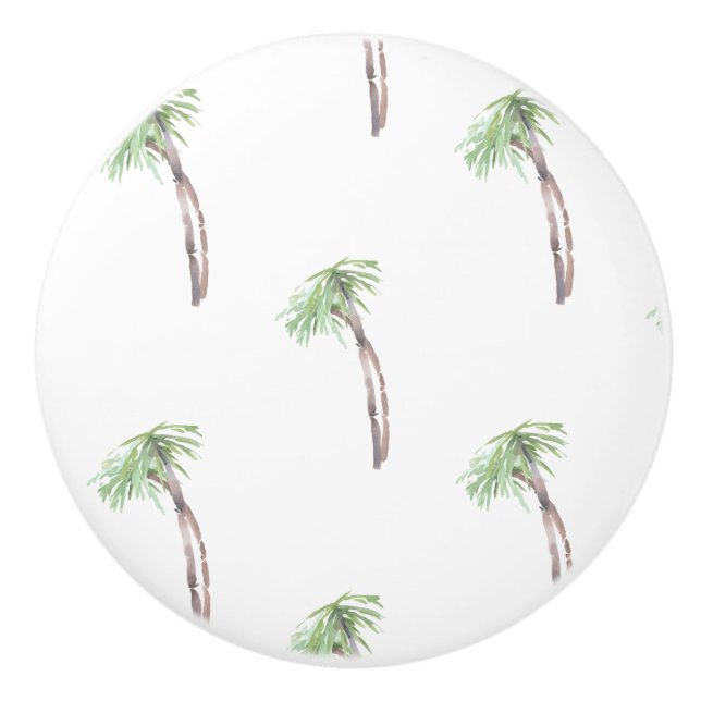 Watercolor Palm Tree Beach House Ceramic Knob (Front)