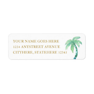 Watercolor Palm Tree Beach Island Return Address Return Address Label