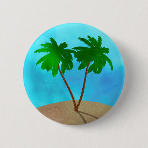 Watercolor Palm Tree Beach Scene Collage 6 Cm Round Badge