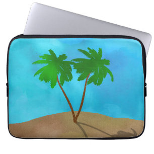 Watercolor Palm Tree Beach Scene Collage Laptop Sleeve