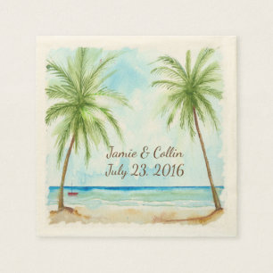 Watercolor Palm Tree Custom Wedding Paper Napkins