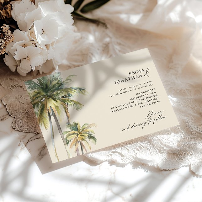 Watercolor Palm Tree Destination coastal Wedding  Invitation (Creator Uploaded)