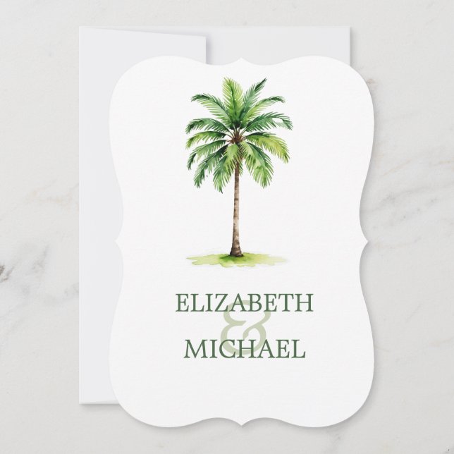 Watercolor Palm Tree Elegant Wedding Rehearsal Invitation (Back)