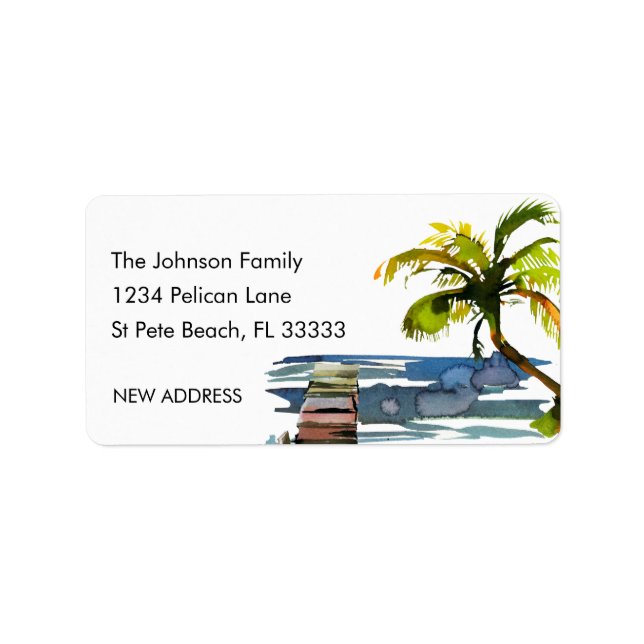 Watercolor Palm Tree New Address Label (Front)