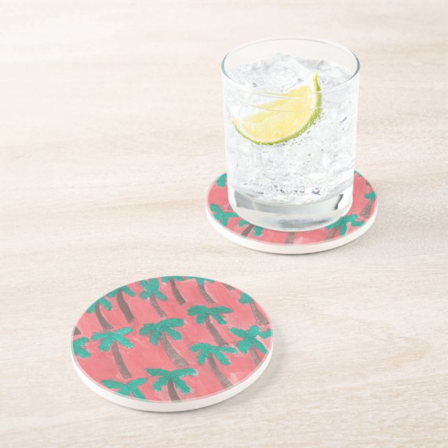 Watercolor Palm Tree Pattern Coaster (Side)