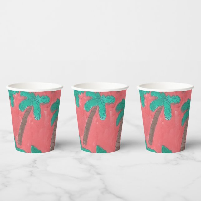 Watercolor Palm Tree Pattern Paper Cup (Multi)
