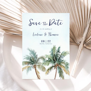 Watercolor Palm Tree Tropical Beach Wedding Save The Date