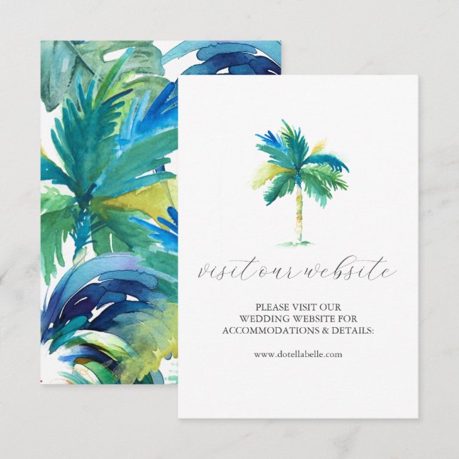 Watercolor Palm Tree Wedding Website Insert Card (Front/Back)