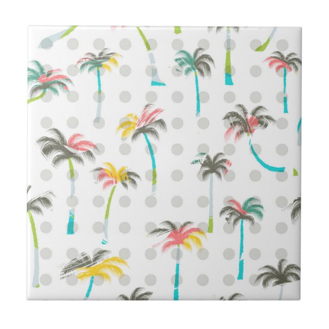 Watercolor Palm Trees Ceramic Tile (Front)