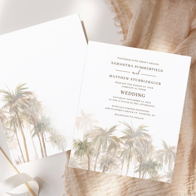 Watercolor Palm Trees Coastal Wedding Invitation (Tropical Palm Trees Destination Wedding Invitation)