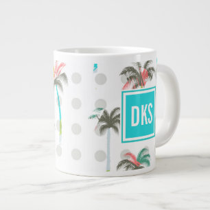 Watercolor Palm Trees Monogram Large Coffee Mug