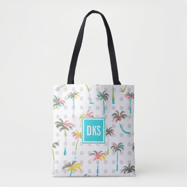 Watercolor Palm Trees | Monogram Tote Bag (Front)