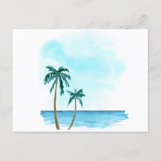Watercolor palm trees on the beach postcard