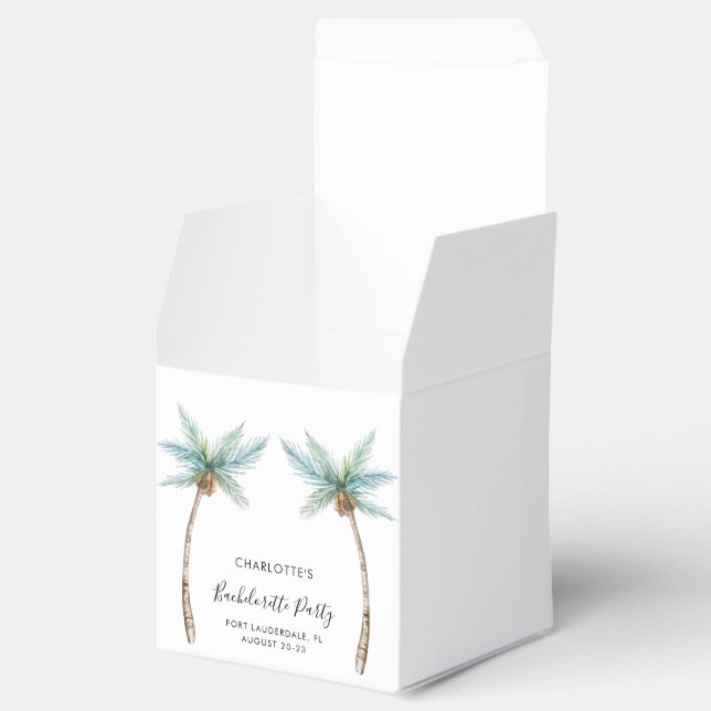 Watercolor Palm Trees Script Bachelorette Party Favour Box (Opened)