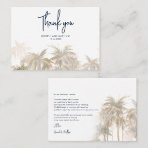 Watercolor Palm Trees Script Wedding Thank You Card