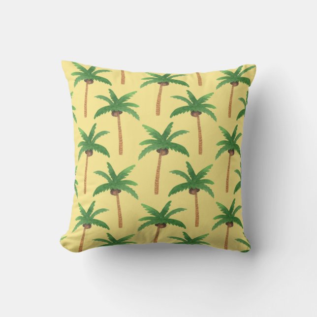 Watercolor palm trees, tropical background. cushion (Front)