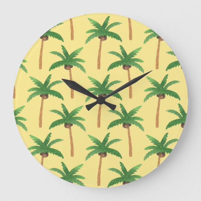 Watercolor palm trees, tropical background. large clock (Front)