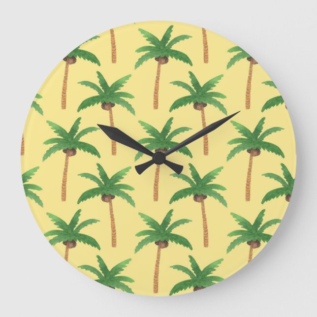 Watercolor palm trees, tropical background. large clock (Front)