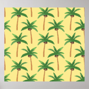 Watercolor palm trees, tropical background. poster
