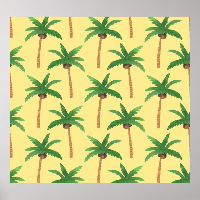 Watercolor palm trees, tropical background. poster (Front)