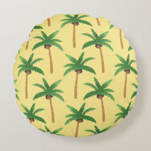 Watercolor palm trees, tropical background. round cushion