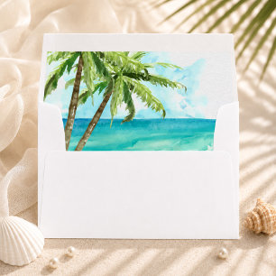 Watercolor Palm Trees Wedding Lined Envelope