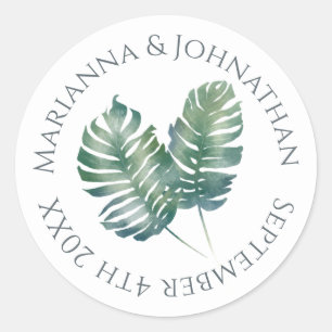 Watercolor Palms and Slate Wedding Classic Round Sticker