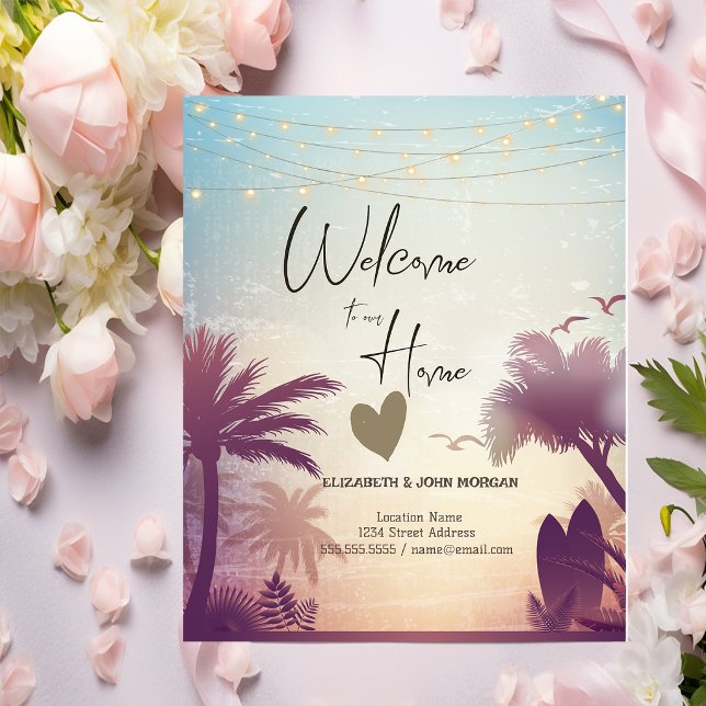 Watercolor Palms Beach Announcement Postcard (Creator Uploaded)