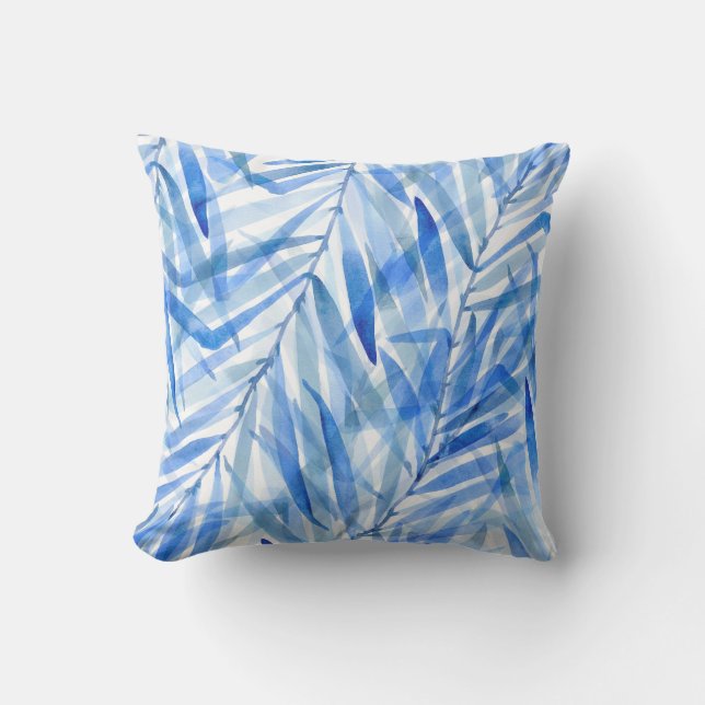 Watercolor Palms Hawaiian Tropical Reversible Cushion (Front)
