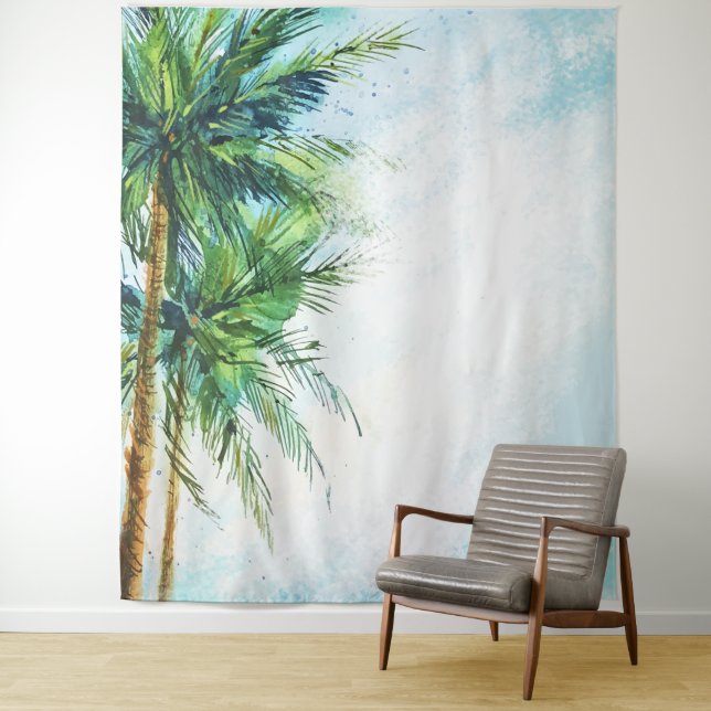 Watercolor Palms Tropical Beach Tapestry (In Situ)