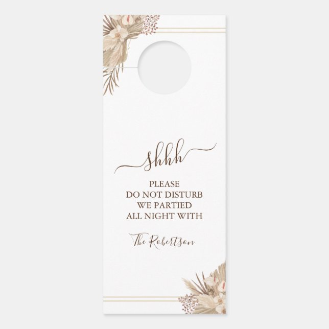 Watercolor Pampa Grass Wedding Door Hanger (Front)