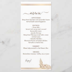 Watercolor Pampa Grass Wedding Menu