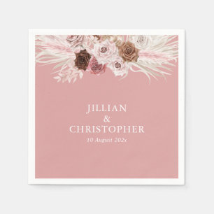 Watercolor pampas grass dusty pink wedding napkin