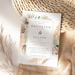 Watercolor Pampas Grass & Flowers Boho Wedding Invitation